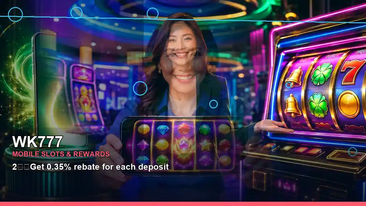 WK777 duo online slot games featuring an adult Filipina casino host with a right close-up composition